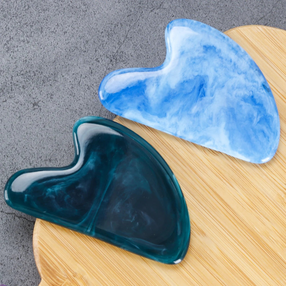Eco-Friendly Resin Crystal Gua Sha Muscle Scraping Facial Massage Tool Heart Shape Guasha Face Lift Massage Board